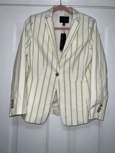 NWT Banana Republic Ladies Women’s Striped Blazer Size 4 Career Ivory & Green - Picture 1 of 9