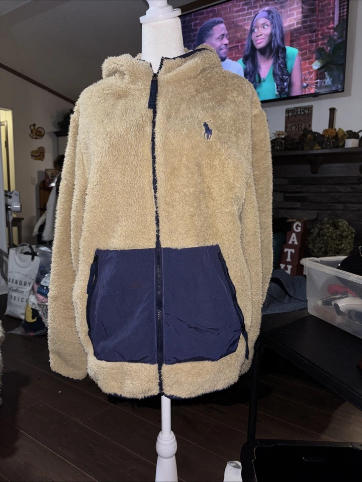 Chaqueta polar Polo Ralph Lauren Big Pony vintage con capucha cremallera completa - caqui - mediana Foto 1 de 3