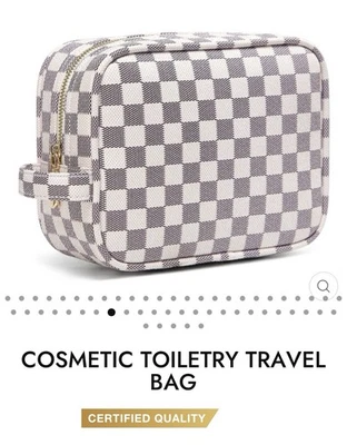 Bolsa de viaje para artículos de tocador cosméticos Daisy Rose estuche de maquillaje a cuadros crema nuevo en paquete Foto 1 de 4