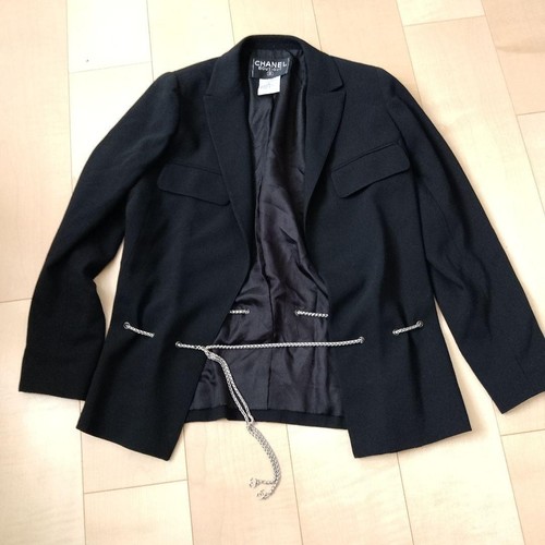 CHANEL Giacca CoCo Mark Catena Cintura Nera Vintage 38 Taglia Lana 100%