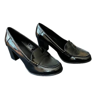 Jones New York Women's Black Patent Leather Heeled Loafers Size 9 - Picture 1 of 2