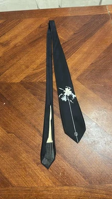 Corbata de seda vintage Gianni Versace negra blanca lirio floral para hombre Italia Foto 1 de 3