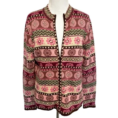 Icelandic Designs Full Zip Cardigan Womens Medium Pink Brown Angora Nordic - Image 1 of 4