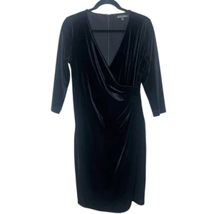 Brooks Brothers Black Velvet Sheath Knee Length Dress V-Neck 3/4 Sleeves Sz 6 - Picture 1 of 12