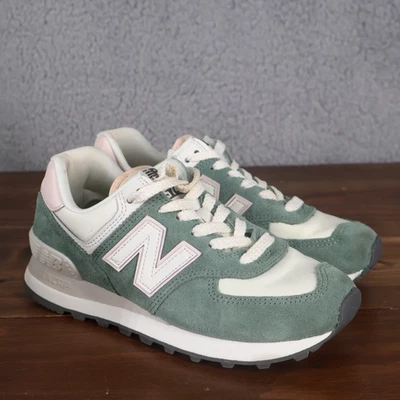 Новый баланс туфли женщин 6 зеленый розовый 574 работает замши Athleisure кроссовки - Изображение 1 из 4