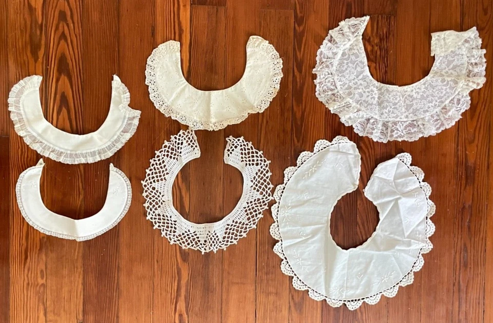 6 pieces Vintage Dress Collars Lace Embroidered Linen Crochet Coed Doris Moore - Image 1 of 4