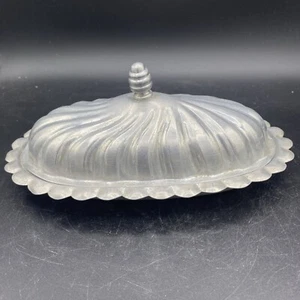 Vintage Aluminum Mid-Century Silver tone COVERED BUTTER DISH Decorative Pattern - Picture 1 of 9