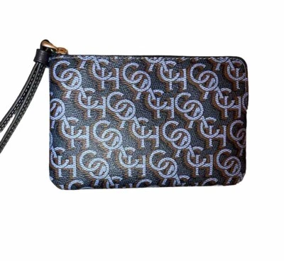 全新 Coach Corner Zip Wristlet Coach Monogram 印花金色海军蓝全新带标签 CF548 $88 — 第 1/4 张图片