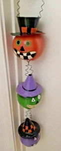 Halloween Hanging Pumpkins Jack-O-Lanterns Door Wall Metal Art 26" Candle Holder - Picture 1 of 8