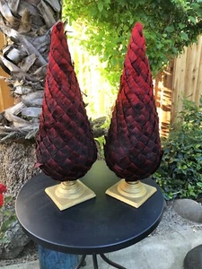 PIER 1 IMPORTS Topiary Tree Rose Red Petals Base Gold Set Of 2 - 26 1/2 “ Tall - Picture 1 of 9
