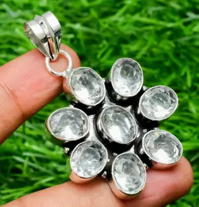 White Topaz Gemstone 925 Sterling Silver Handmade Jewelry pendant 1.81" - Picture 1 of 7