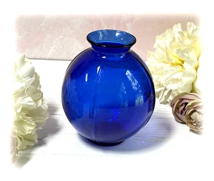 VTG Art Deco Cobalt Blue Cambridge Glass 3400 Round Flat Base Ivy Vase 4.5”H - Picture 1 of 5