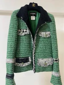 CHANEL Women's Tweed Jacket Green Size 34 - Picture 1 of 12