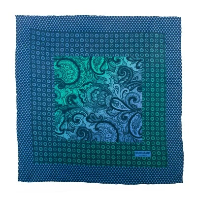 Duchamp Blue and Green Hand Printed Pocket Square 24175 - Изображение 1 из 2