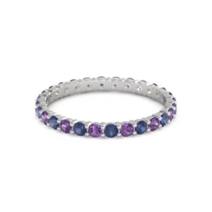2MM Round Blue Cz & Amethyst 925 Sterling Silver Full Eternity Women Ring - Picture 1 of 5