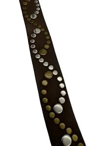 Brass And Silver Studded Brown Leather Belt Womens Size XL 38 - 42 Waist *Flaws - Picture 1 of 8