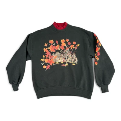 Suéter Vintage Hojas de Otoño Adulto MEDIANO Negro Sudadera Doble Cuello Años 90 Foto 1 de 4