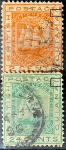British Guiana Used 1876-1882 Seal of Ship Broken Frame Varieties Cover