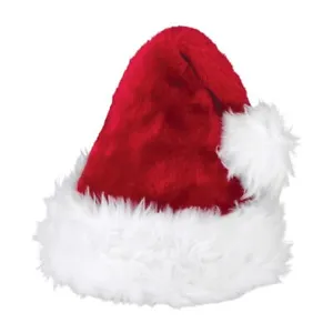 Christmas Party Supplies Adult Santa Hat Deluxe Red Fabric White Pom Pom Xmas - Picture 1 of 1