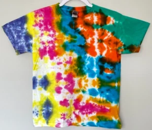 Custom Handmade Tie Dye T-Shirt, Psychedelic Scrunch Short Sleeve Tee, Youth M - Picture 1 of 3