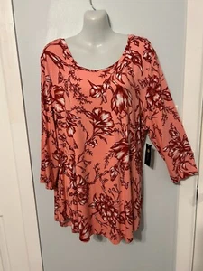 NWT JM Collection Peach Kiss CB Floral Multi-Color Top with 3/4 Sleeve Size XXL - Picture 1 of 3