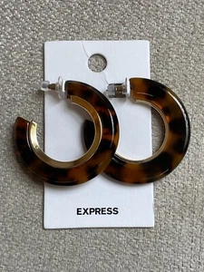 EXPRESS FAUX TORTOISE SHELL C HOOPS HOOP EARRINGS NEW WITH TAG - Picture 1 of 3