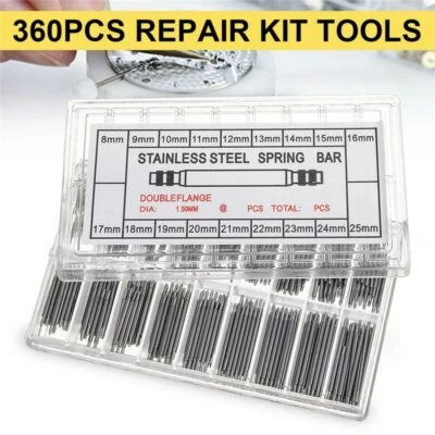 360pcs Watch PINS SPRING BARS Band Strap Link 8-25mm Repair Kit Stainless Steel  - Image 1 of 4