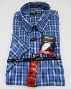 Camisa informal Kirkland Signature para hombre M azul a cuadros sin hierro manga corta a cuadros - Imagen 1 de 5