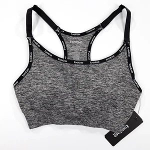 Bebe Sport Women's Adjustable Strap Mini Logo Cami Padded Bra Black/Gray Size S - Picture 1 of 7