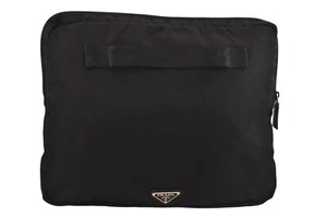 Authentic PRADA Vintage Nylon Leather Clutch Hand Bag Purse Black 4576M - Picture 1 of 10