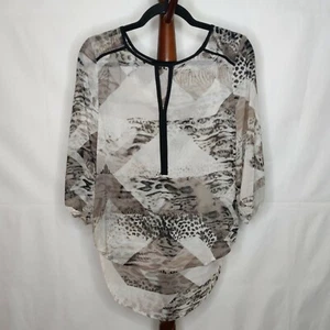 Como Black women's size PS sheer top brown print scoop neck 3/4 sleeves - Picture 1 of 5