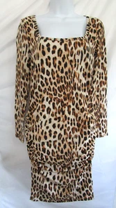Venus Bodycon Dress Size Small Stretchy Leopard Print Ruched Sides Long Sleeve - Picture 1 of 12