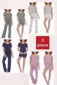 Honeydew Ladies' 3-piece Thin Pajama Set Tee/Short/Pant Size S, M, L, XL, XXL - Picture 1 of 16