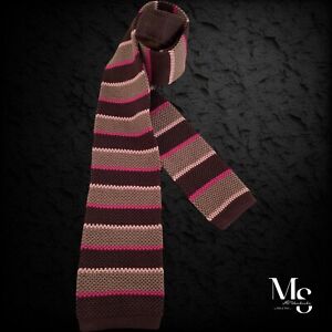 CHARLES TYRWHITT Brown Horizontal Striped Silk Knit Tie H.M Italy W: 3" EX COND