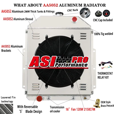 4 Row Radiator w/120W Shroud Fan For 42-52 Ford Ton Pickup F1 F2 F3 F4 GAS - Image 1 of 4