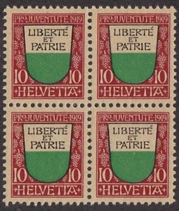 KAPPYSSTAMPS ID7738 SWITZERLAND B13 MINT BK/4 BLOCK NH NEVER HINGED - Picture 1 of 2