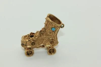 VINTAGE 14k GOLD 3D ROLLER SKATE CHARM OPENS MOVEABLE PENDANT ANTIQUE GEMS MOVE - Image 1 of 4