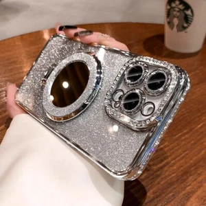 For iPhone 16 Pro Max 15 14 13 12 11 Girl's Diamond Bling Mag Safe Mirror Case - Picture 1 of 17