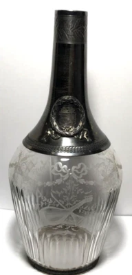 Decantador botella grabado decoración corona plata francesa SIN TAPÓN Foto 1 de 4