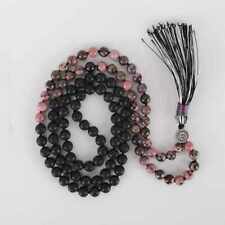 8mm 108 Natural lava Rose stone beads knot Tassel necklace Relief Meditation