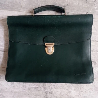 Sac vintage d'école en cuir vert porte document vintage Gérard Henon Paris - Photo 1/4