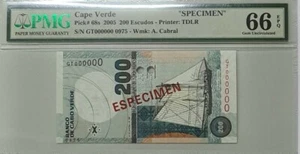 2005 Cape Verde "SPECIMEN" 200 Escudos PMG66 EPQ GEM UNC {P-68s} - Picture 1 of 4