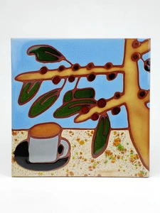 Tazza da caffè hawaiana dipinta a mano piastrelle fagioli albero sottopiumino 6x6 Maui Alex Slotzkin - Foto 1 di 6