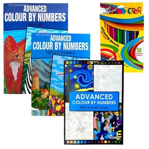 A4 Advanced Adult Colouring Book Books Colour By Numbers Colouring Book Relaxing - Picture 1 of 40