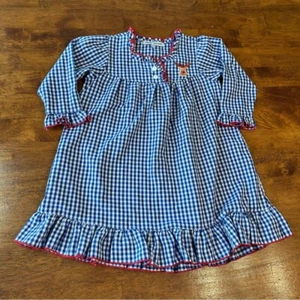 Sweet Dreams Blue gingham plaid reindeer embroidered nightgown size 2T - Picture 1 of 5
