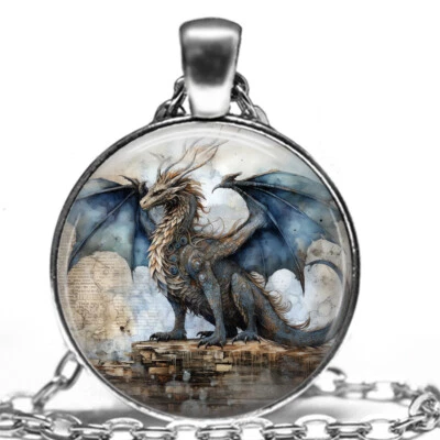 Mythological Flying Sky Dragon Pendant Necklace 24" Fantasy Dragon Lover Gift - Image 1 of 4