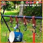 Camping Leather Hook 4 Pack Kitchen Tableware Hanging Hook (Retro Coffee)