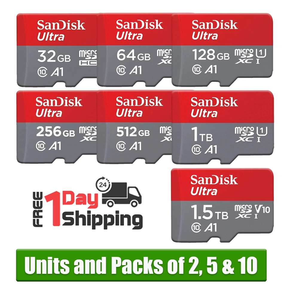 SanDisk Ultra Micro SD Card 32GB 64GB 128GB 256GB 512GB 1TB 1.5T Class 10 TF Lot - Image 1 of 1