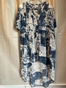 Nextmia blau und cremefarben gespritzt hoch niedrig Kurzarm Knopfleiste Bluse Größe 16 - Bild 1 von 7