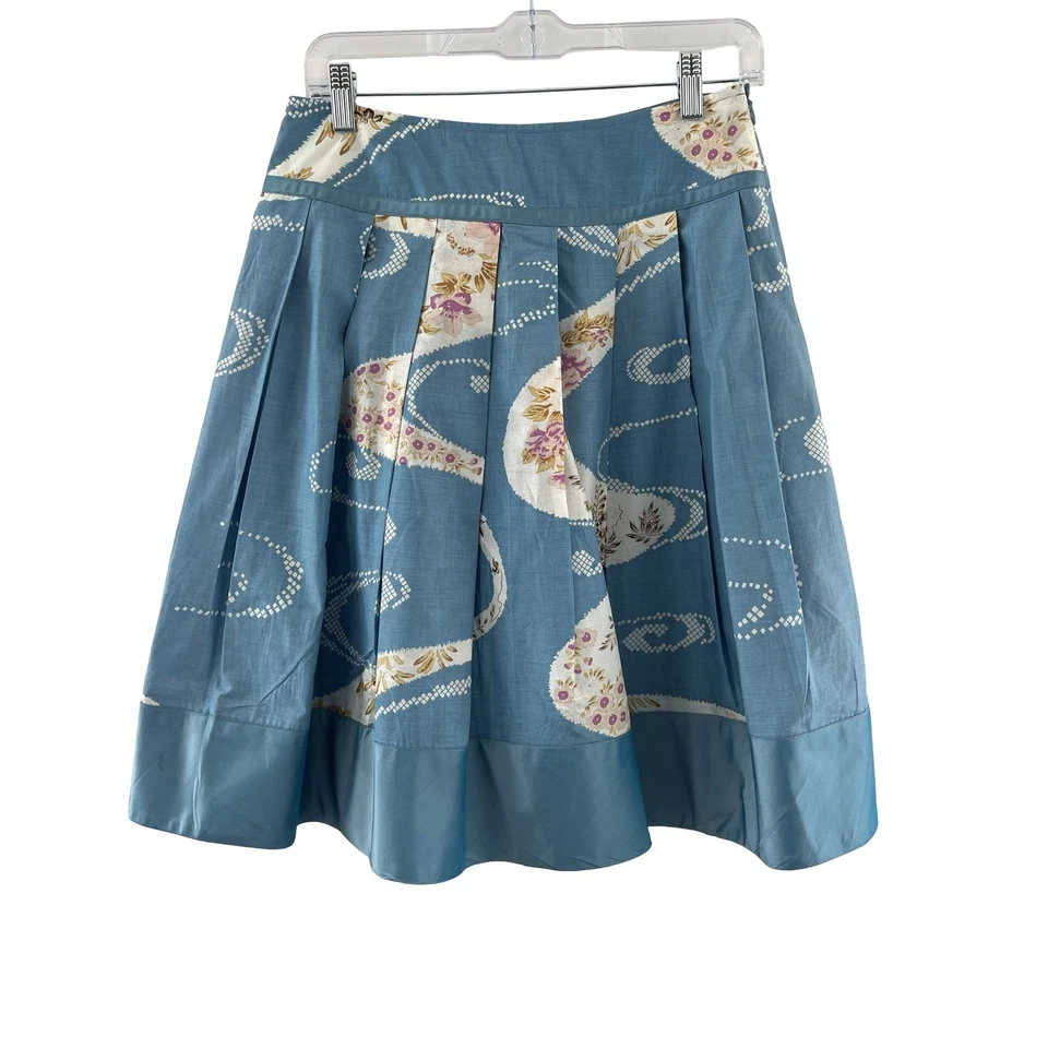 Tracy Reese Skirt Womens 2 Blue Floral Pleated Full A-Line Vintage Style Cotton Foto 1 de 4
